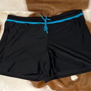 Black Swim Shorts with Turquoise Trim, XXL